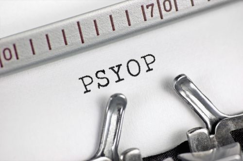 Psychological operations acronym PSYOP written on paper in typewriter
