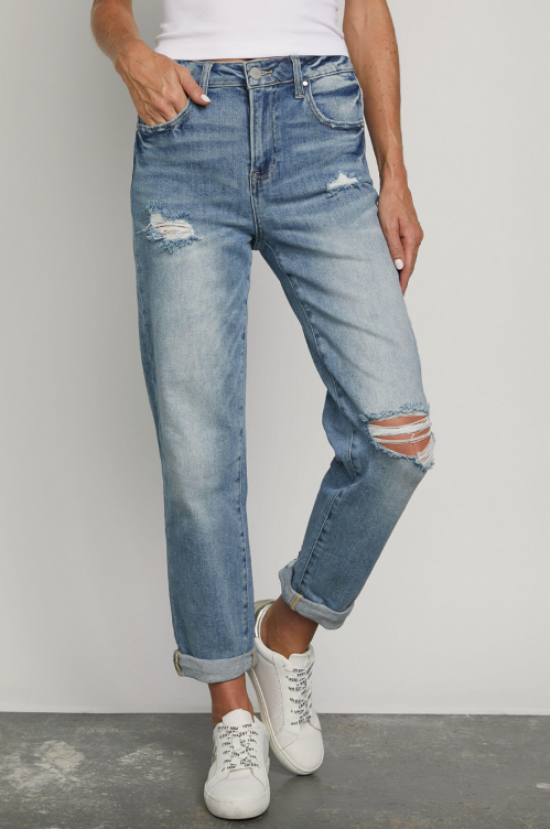 Below-the-waist shot of a model wearing Risen Jeans