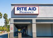 The storefront entrance of a Rite Aid pharmacy location