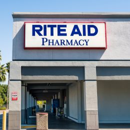 The storefront entrance of a Rite Aid pharmacy location