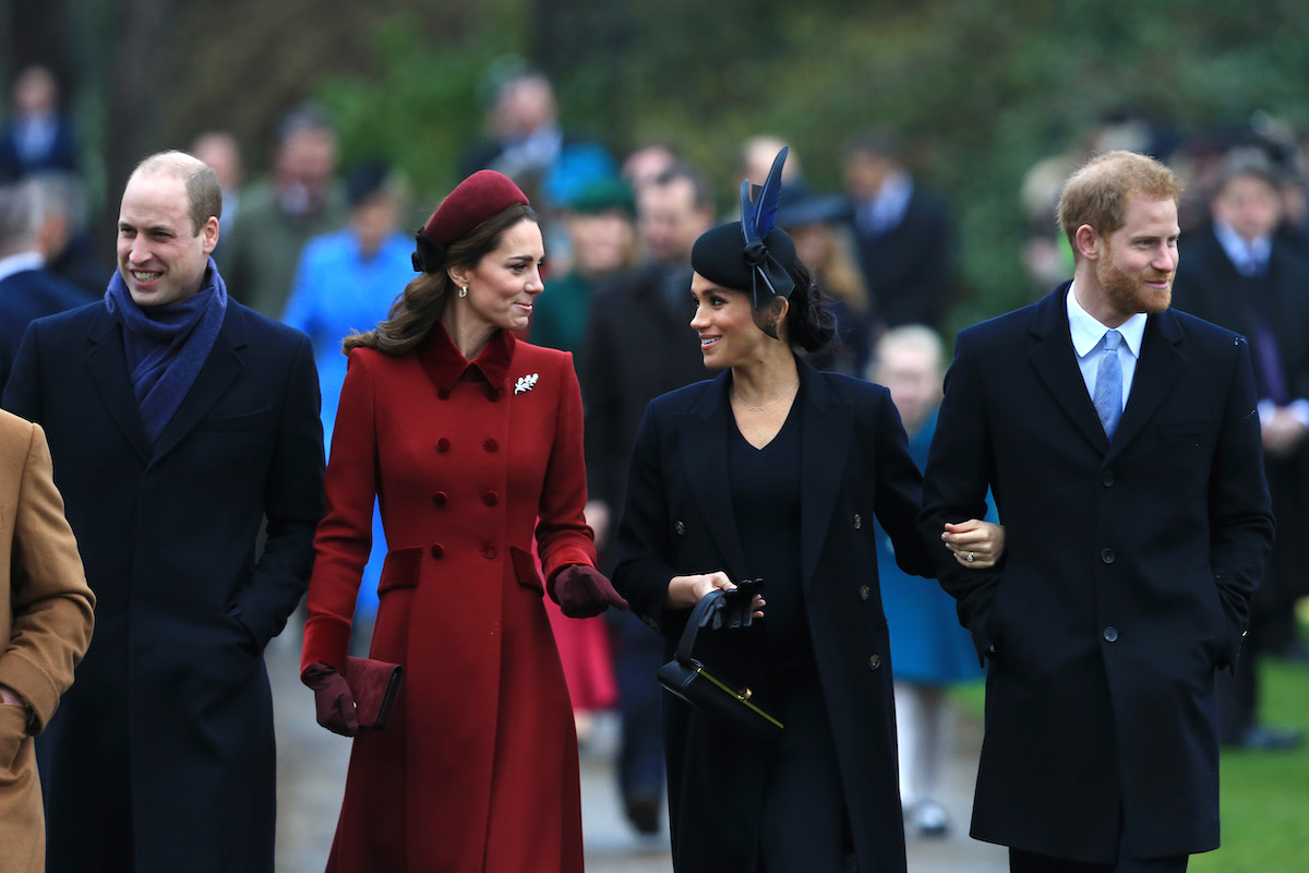 Prince William, Kate Middleton, Meghan Markle, and Prince Harry on Christmas Day in Sandringham in 2018