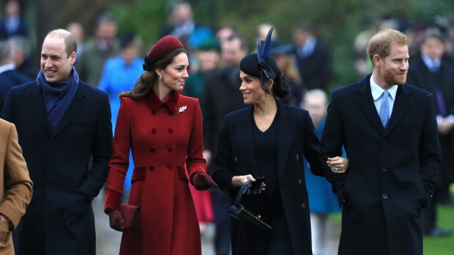 Prince William, Kate Middleton, Meghan Markle, and Prince Harry on Christmas Day in Sandringham in 2018