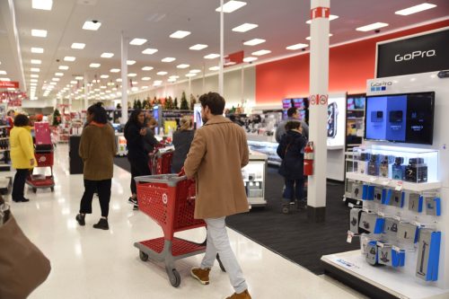 Raleigh, NC/United States- 11/23/2018: Shoppers rush through a busy Target on Black Friday.