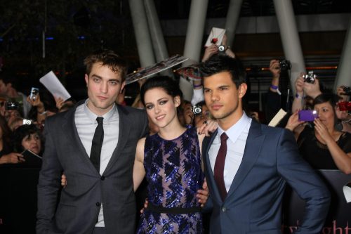 Robert Pattinson, Kristen Stewart, and Taylor Lautner at the "Twilight: Breaking Dawn Part 1" premiere in 2011