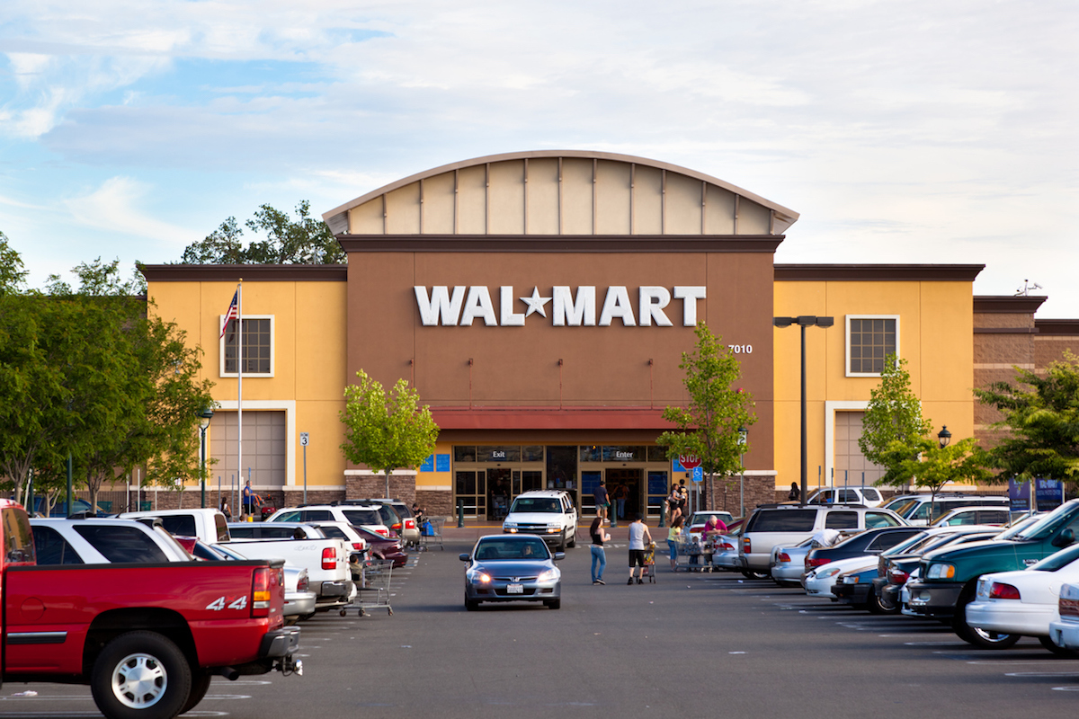 Citrus Heights, California, USA - May 20, 2011: View at a California Walmart storefront from its parking lot. Walmart is an American public multinational corporation that runs chains of large discount department stores and warehouse stores.
