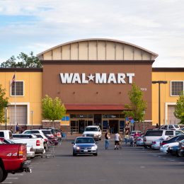 Citrus Heights, California, USA - May 20, 2011: View at a California Walmart storefront from its parking lot. Walmart is an American public multinational corporation that runs chains of large discount department stores and warehouse stores.