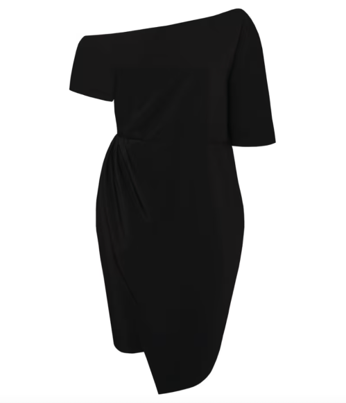 black asymmetrical dress on white background