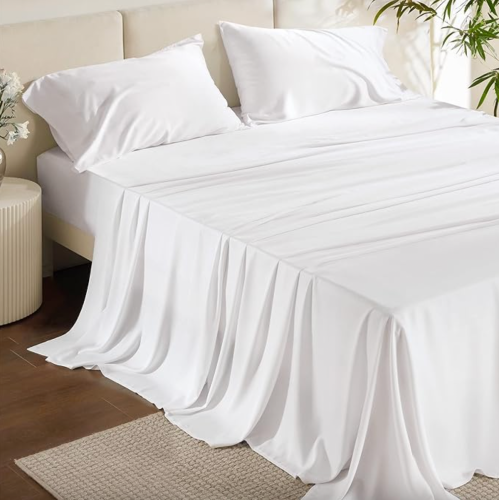Bed with white Bedsure sheets on it