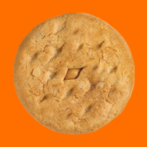 A Girl Scout Do-si-do cookie against an orange background