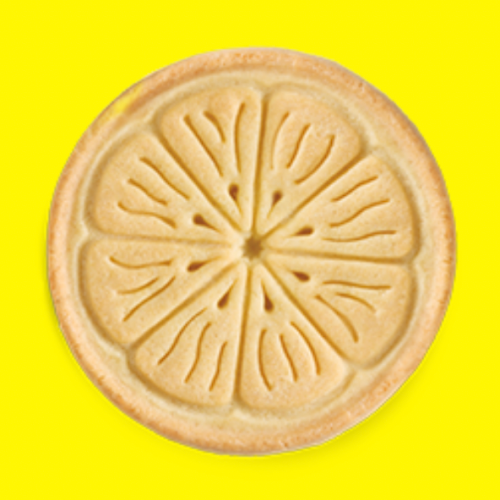 A Girl Scout Lemonade cookie against a neon yellow background