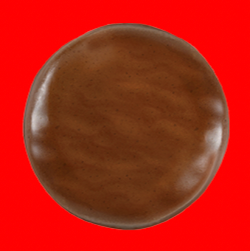 A Girl Scout Tagalong cookie against a red background