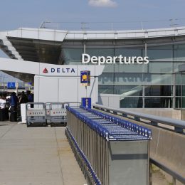 Outside of the Delta departures terminal at JFK airport.