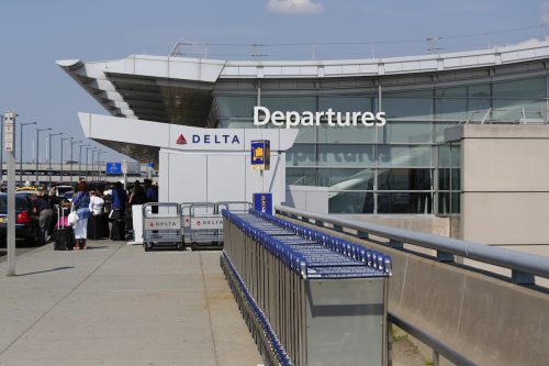 Outside of the Delta departures terminal at JFK airport.