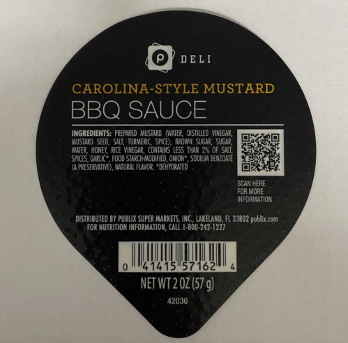 Top view of the label of Publix's Carolina-Style Mustard BBQ Sauce