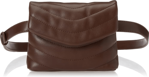 Brown faux leather quilted belt bag from Amazon on a white background