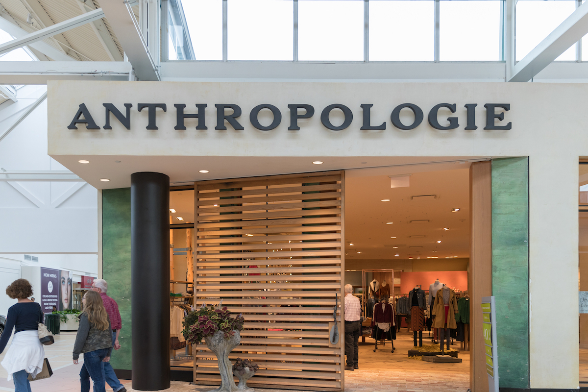 Entrance to an Anthropologie store in a mall