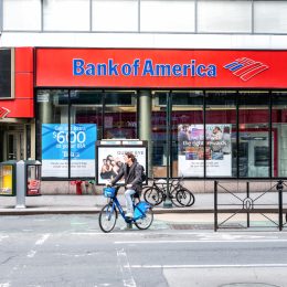 A Bank of America branch location in a city