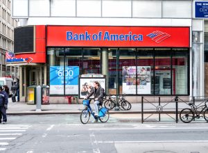 A Bank of America branch location in a city