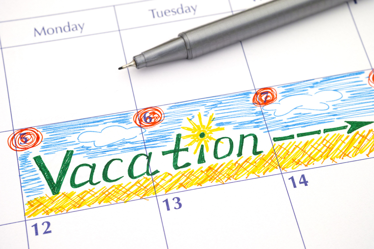 Close up of a calendar page marking off vacation