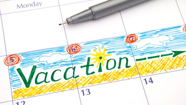 Close up of a calendar page marking off vacation