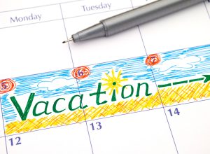 Close up of a calendar page marking off vacation