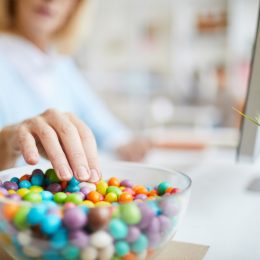 Eating sweet beans at work