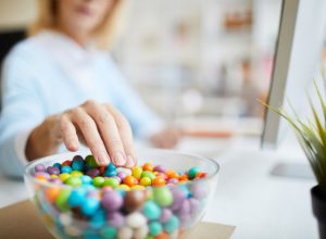 Eating sweet beans at work