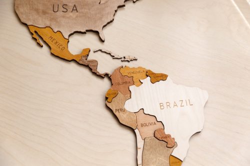 wooden map of central and south america