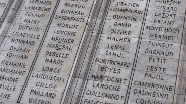 list of cool last names on the wall of Arc de Triomphe