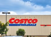 Close up of the Costco logo on the top of a store