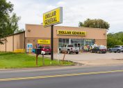 Dollar General store in downtown. Building and signs.