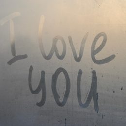 On the misted window the inscription: I love you