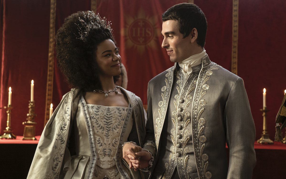 India Amarteifio and Corey Mylchreest in "Queen Charlotte: A Bridgerton Story"
