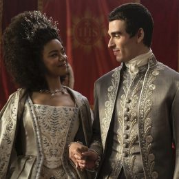 India Amarteifio and Corey Mylchreest in "Queen Charlotte: A Bridgerton Story"