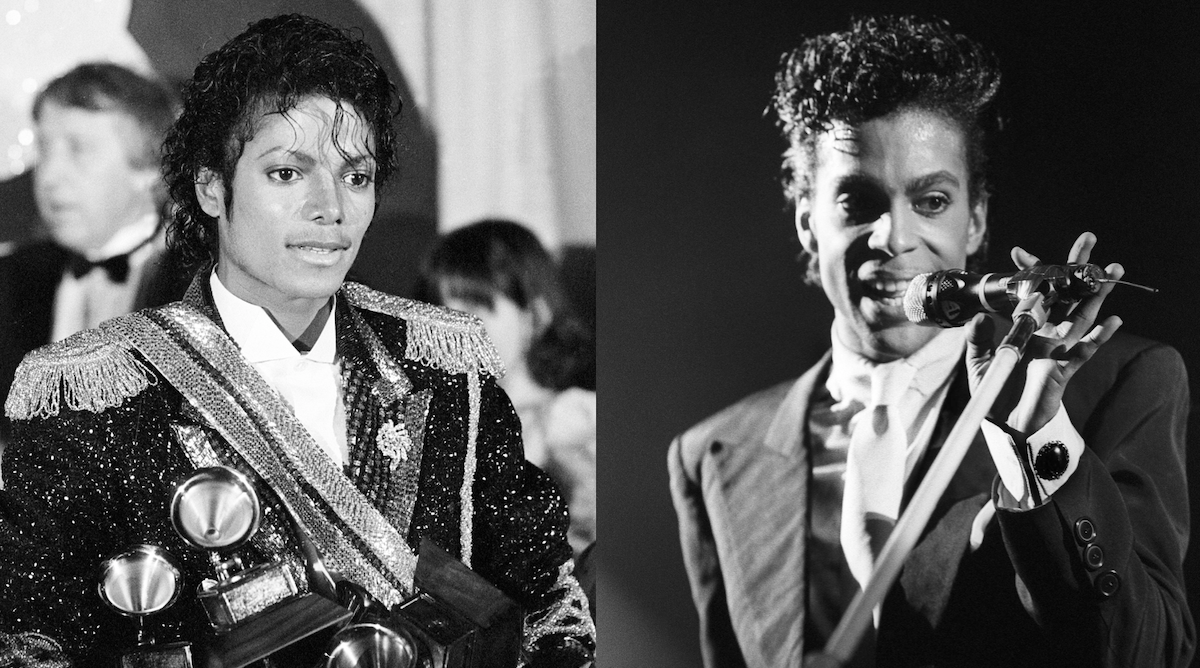 Michael Jackson at the 1984 Grammys; Prince performing in The Netherlands in 1986