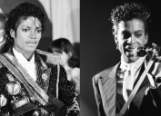 Michael Jackson at the 1984 Grammys; Prince performing in The Netherlands in 1986