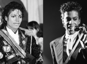Michael Jackson at the 1984 Grammys; Prince performing in The Netherlands in 1986