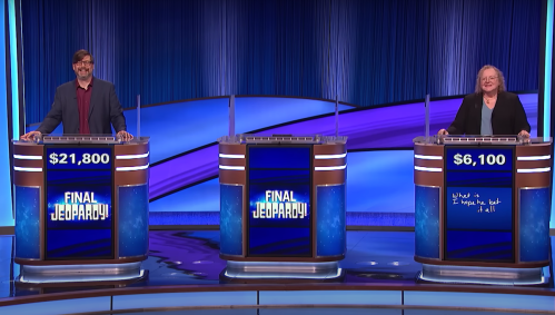 Contestants on the Jan. 16, 2024 episode of "Jeopardy!"