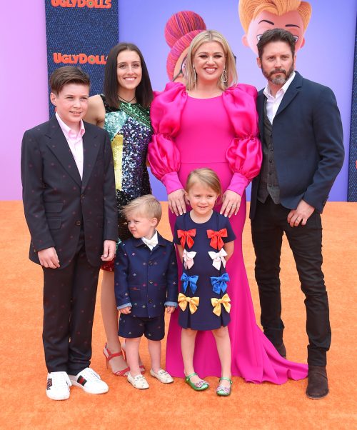 Kelly Clarkson, Brandon Blackstock, and family at the premiere of "Ugly Dolls" in 2019
