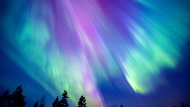 The Northern Lights in the sky with shades of green and purple