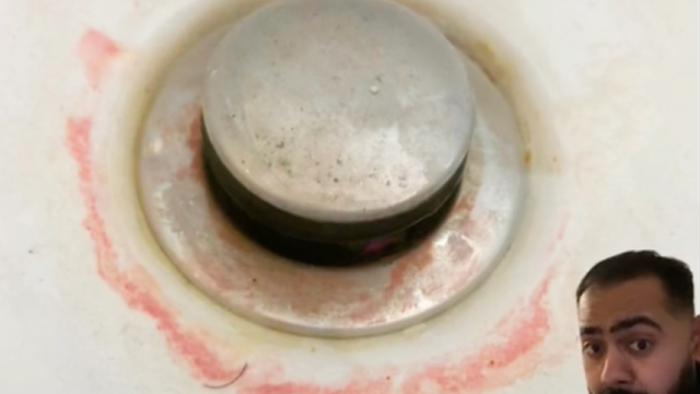 screenshot of tiktok video showing pink slime ring around shower drain