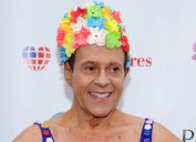 richard simmons making a 2013 appearance in a floral swim cap