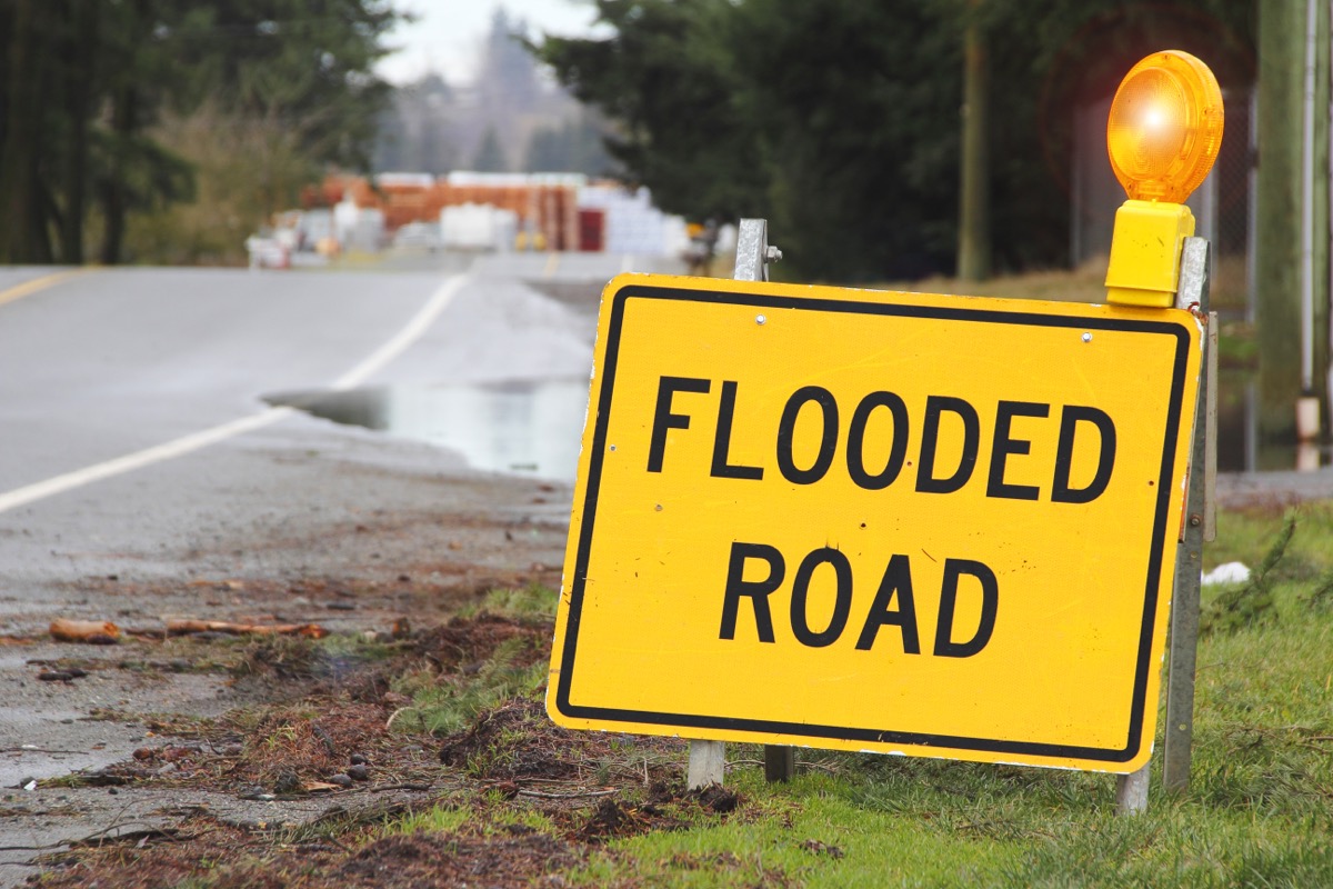 flooded road sign