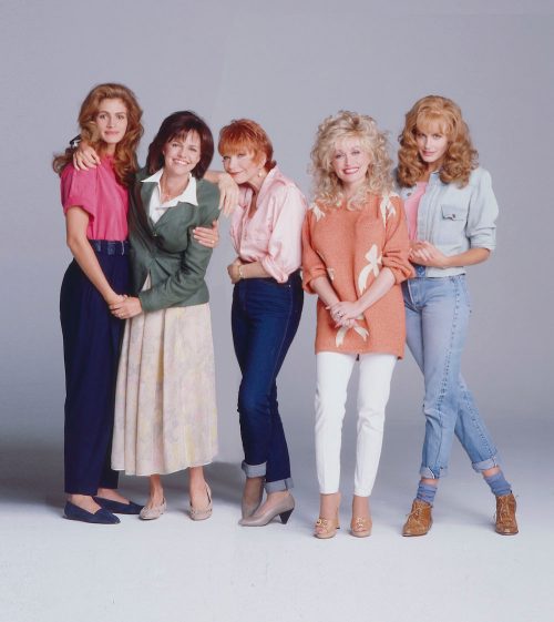 Julia Roberts, Sally Field, Shirley MacClaine, Dolly Parton, and Daryl Hannah in a promotional photo for "Steel Magnolias"