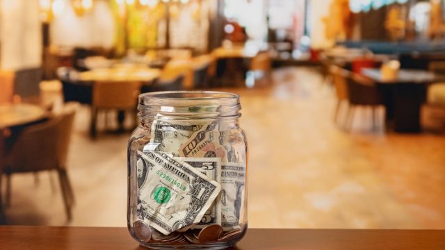 tip jar on a restaurant counter