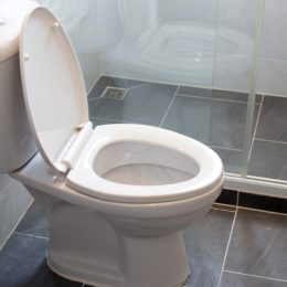 White toilet bowl on floor
