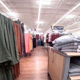 Close up of clothing displays at Walmart