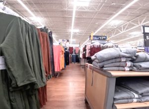 Close up of clothing displays at Walmart