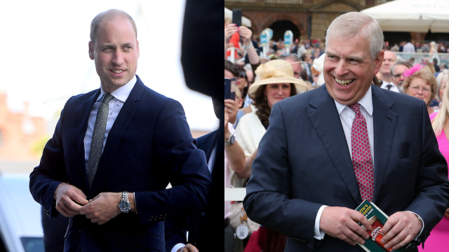 Prince William in 2017; Prince Andrew in 2019