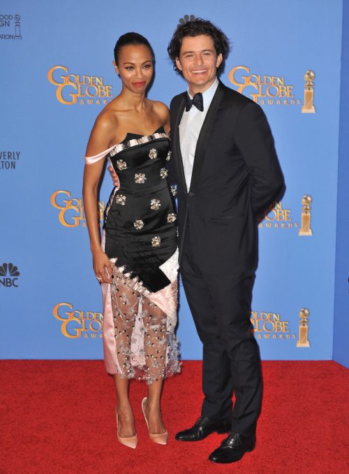 Zoe Saldana and Orlando Bloom at the 2014 Golden Globe Awards
